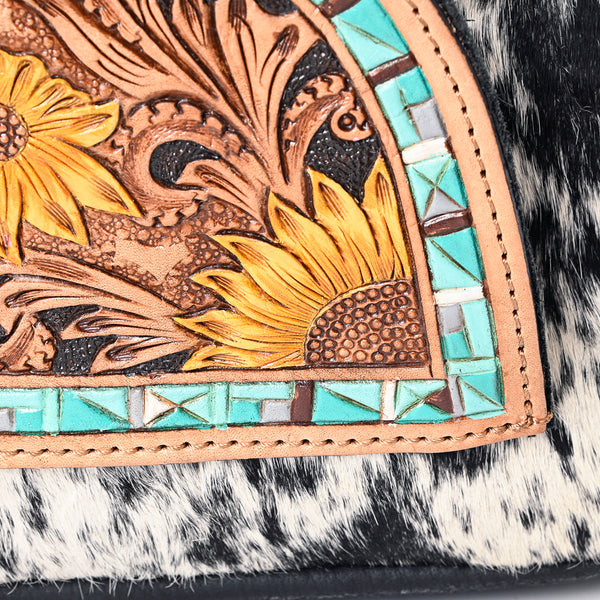 ADBGS156 Genuine Cowhide Leather Backpack with Hand-Tooled Floral Patch - Western Rodeo Style