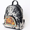 ADBGS156 Genuine Cowhide Leather Backpack with Hand-Tooled Floral Patch - Western Rodeo Style