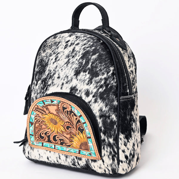 ADBGS156 Genuine Cowhide Leather Backpack with Hand-Tooled Floral Patch - Western Rodeo Style