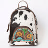 ADBGS156 Genuine Cowhide Leather Backpack with Hand-Tooled Floral Patch - Western Rodeo Style