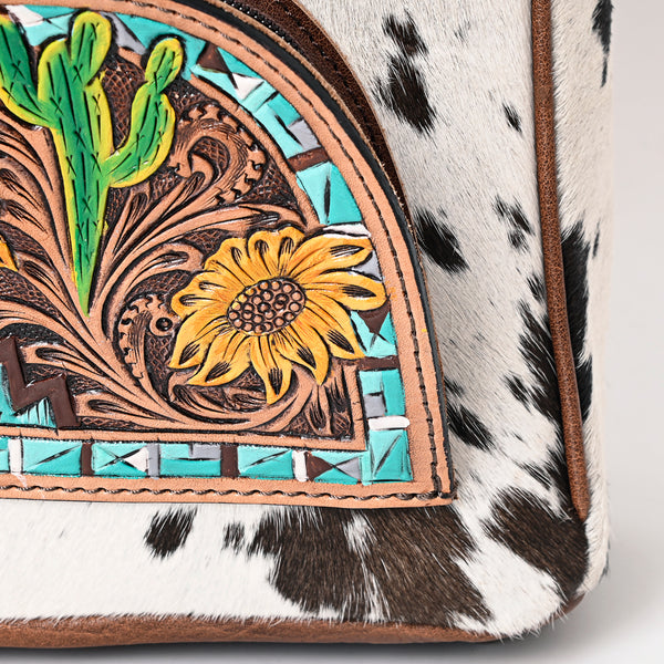 ADBGS156 Genuine Cowhide Leather Backpack with Hand-Tooled Floral Patch - Western Rodeo Style