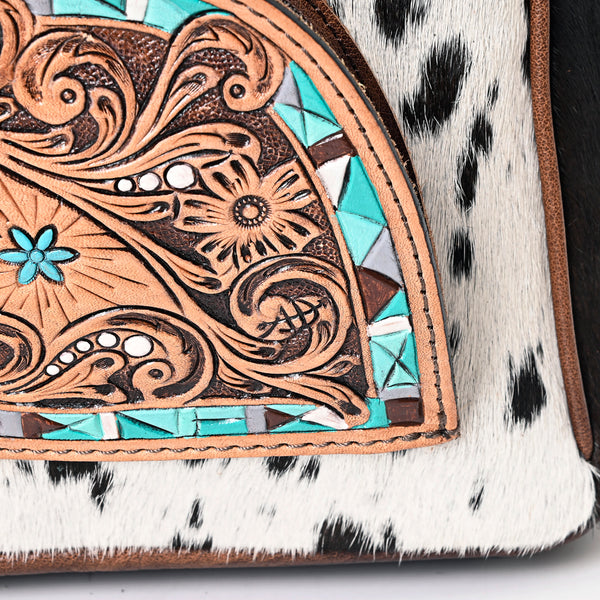 ADBGS156 Genuine Cowhide Leather Backpack with Hand-Tooled Floral Patch - Western Rodeo Style