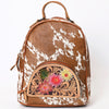 ADBGS156 Genuine Cowhide Leather Backpack with Hand-Tooled Floral Patch - Western Rodeo Style