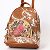 ADBGS156 Genuine Cowhide Leather Backpack with Hand-Tooled Floral Patch - Western Rodeo Style