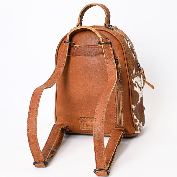 ADBGS156 Genuine Cowhide Leather Backpack with Hand-Tooled Floral Patch - Western Rodeo Style