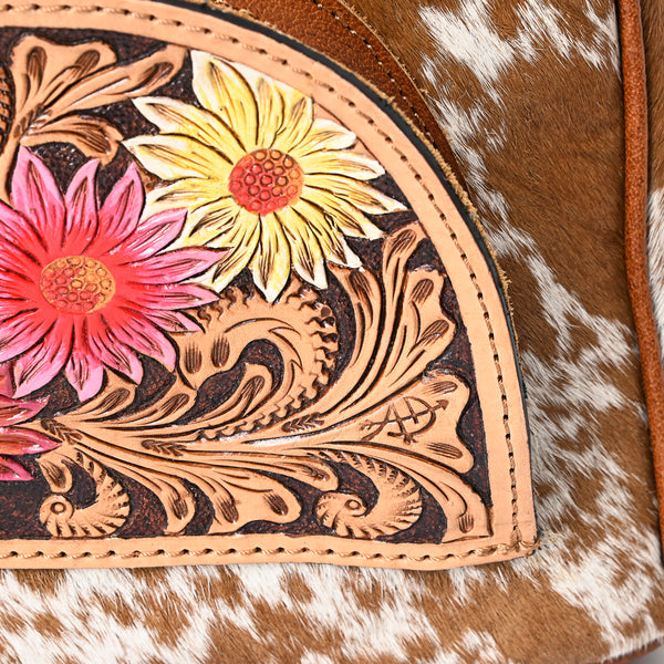 ADBGS156 Genuine Cowhide Leather Backpack with Hand-Tooled Floral Patch - Western Rodeo Style