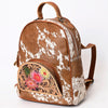 ADBGS156 Genuine Cowhide Leather Backpack with Hand-Tooled Floral Patch - Western Rodeo Style