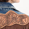 LC-ADJKT018 Tooled Leather Yoke Denim Jacket with Fringe