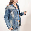 LC-ADJKT019 Turquoise Accented Tooled Leather Denim Jacket with Fringe