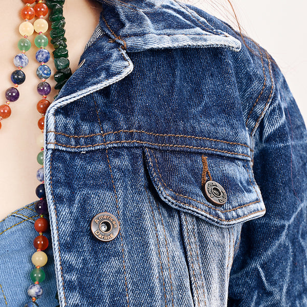 LC-ADJKT020 Classic Tooled Leather Fringe Denim Jacket - Western Style