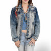 LC-ADJKT027 Women's Western Denim Jacket with Hand-Tooled Leather Yoke & Fringe