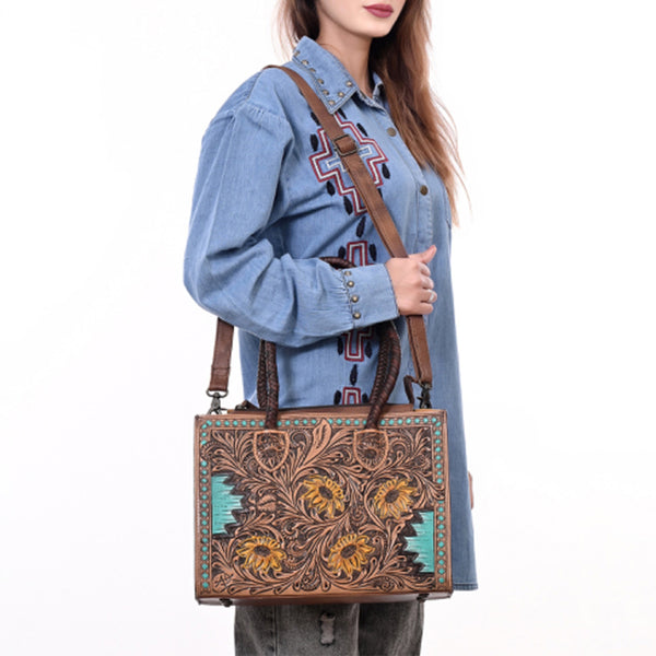 ADBG1158 American Darling Floral Tooled Leather Tote -Western Crossbody Bag