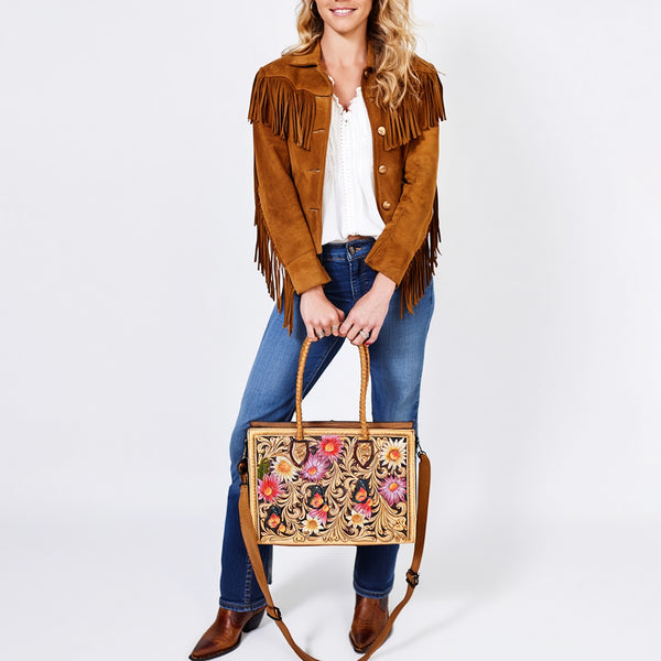 ADBG1158 American Darling Floral Tooled Leather Tote -Western Crossbody Bag