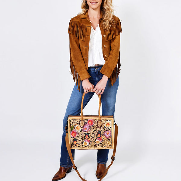 ADBG1158 American Darling Floral Tooled Leather Tote -Western Crossbody Bag