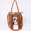 ADBG1086 American Darling Hair-on Cowhide Tote Bag with Hand-Tooled Leather and Fringes