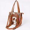 ADBG1086 American Darling Hair-on Cowhide Tote Bag with Hand-Tooled Leather and Fringes
