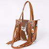 ADBG1086 American Darling Hair-on Cowhide Tote Bag with Hand-Tooled Leather and Fringes