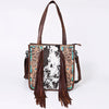 ADBG1086 American Darling Hair-on Cowhide Tote Bag with Hand-Tooled Leather and Fringes