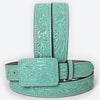 ADBLF214 Aqua Turquoise Hand-Tooled Leather Belt with Floral Design