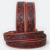 ADBLF216 Red & Black Hand-Tooled Leather Belt with Matching Floral Buckle