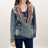 ADBZ031 Luxury Denim Blazer Featuring Multi-Color Beaded Genuine Suede Accents