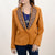 ADBZ033 Mustard Fabric Western Blazer with Hand-Tooled Harness Leather Trim