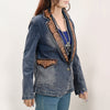 ADBZ045 Floral Carved Harness Leather Lapel Women's Denim Western Jacket