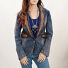 ADBZ045 Floral Carved Harness Leather Lapel Women's Denim Western Jacket