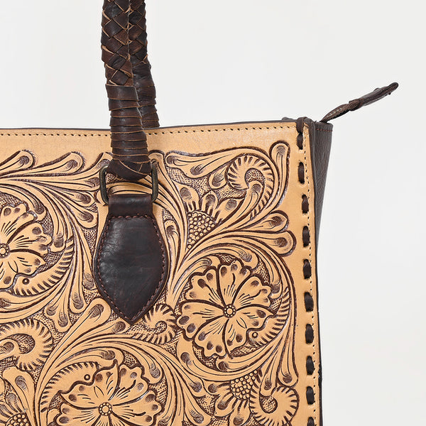 ADBGZ757 Tall Western Tote - Hand Tooled Leather Bag with Braided Handles