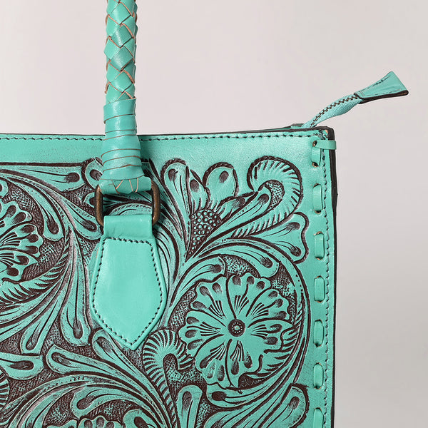 ADBGZ757 Tall Western Tote - Hand Tooled Leather Bag with Braided Handles