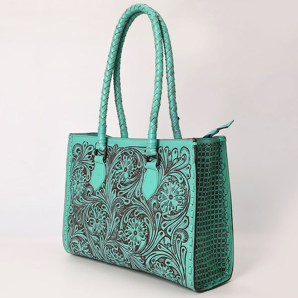 ADBGZ757 Tall Western Tote - Hand Tooled Leather Bag with Braided Handles