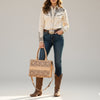 ADBGZ762A Slim Western Tote - Hand Tooled Tan Leather Bag with Panel Design
