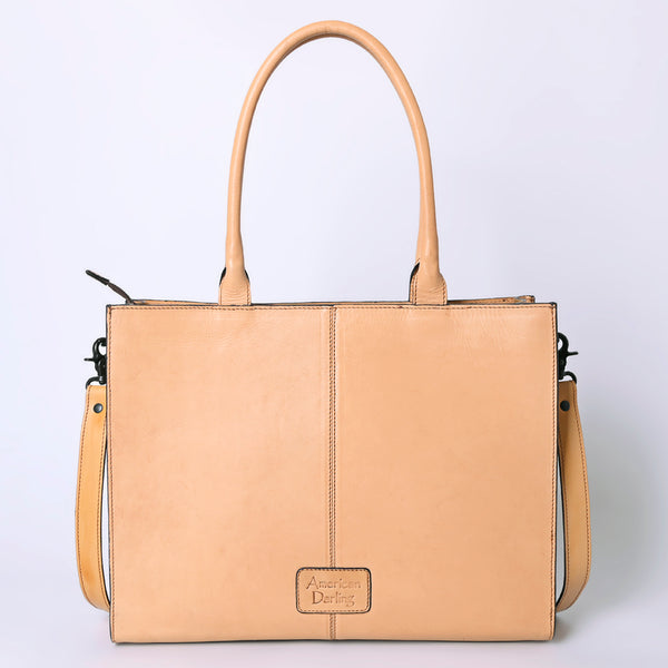 ADBGZ762A Slim Western Tote - Hand Tooled Tan Leather Bag with Panel Design
