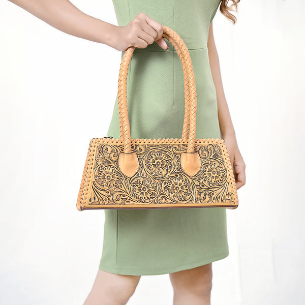 ADBGZ764 Trapezoid Western Satchel - Hand Tooled Leather Clutch Bag