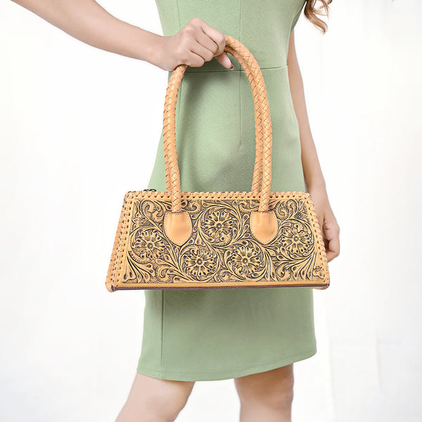 ADBGZ764 Trapezoid Western Satchel - Hand Tooled Leather Clutch Bag