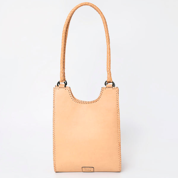 ADBGZ767 Natural Vertical Tote Bag - Hand Tooled Leather Western Purse