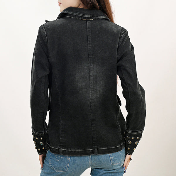 ADBZ048 Western Style Denim Blazer with Authentic Harness Leather Detailing