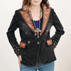 ADBZ048 Western Style Denim Blazer with Authentic Harness Leather Detailing