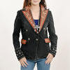 ADBZ048 Western Style Denim Blazer with Authentic Harness Leather Detailing