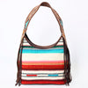 ADBG803 American Darling Hand Tooled Leather Hobo Bag with Hand Woven Saddle Blanket and Fringes