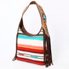 ADBG803 American Darling Hand Tooled Leather Hobo Bag with Hand Woven Saddle Blanket and Fringes