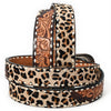 ADBLF227 Leopard Print Hair-On & Tooled Leather Western Belt with Engraved Buckle