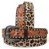 ADBLF227 Leopard Print Hair-On & Tooled Leather Western Belt with Engraved Buckle