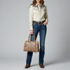 ADBGZ768 Natural Tooled Leather Tote Bag with Tassel - Western Floral Handbag