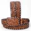 ADBLF175 Classic Western Handtooled Leather Belt - Floral Pattern with Matching Buckle