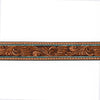 ADBLF179 Handtooled Western Leather Belt - Turquoise-Edge Floral Scroll with Matching Buckle