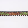 ADBLF180 Handtooled Western Leather Belt - Cactus Green Accents with Floral Carving and Buckle