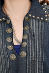 ADDR001 American Darling Western Denim Tunic Top Studded Pleated Shirt