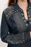 ADDR001 American Darling Western Denim Tunic Top Studded Pleated Shirt