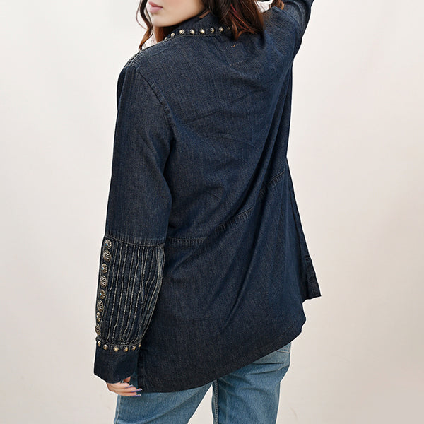 ADDR001 American Darling Western Denim Tunic Top Studded Pleated Shirt